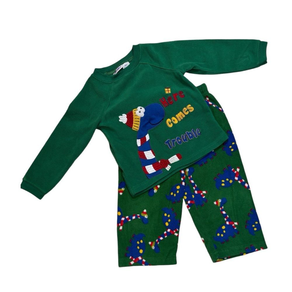 BabiesRUs | Vintage Boys Green Fleece DINOSAUR Holiday Pajamas Set Pjs